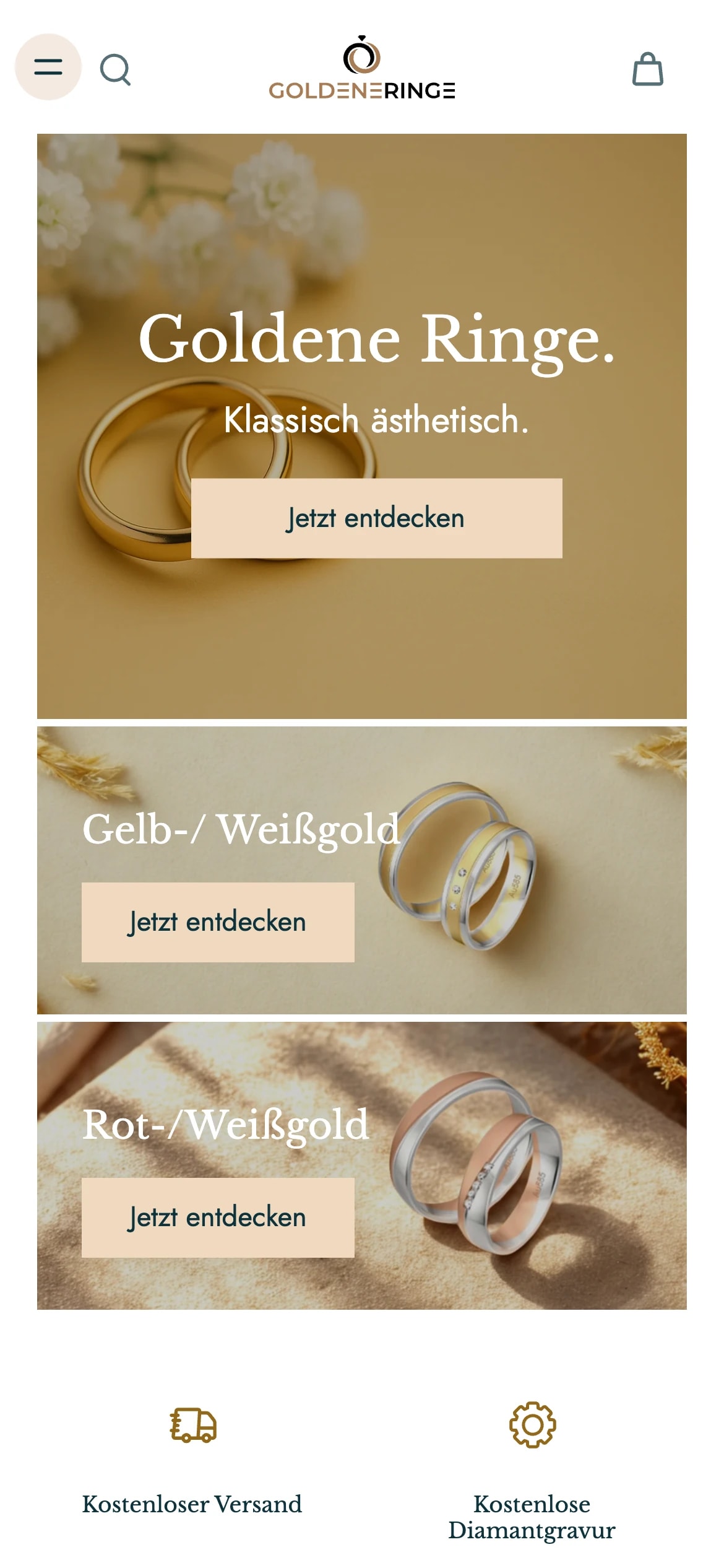 Startseite von GoldeneRinge.de auf dem Handy